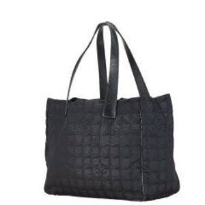 Chanel Bag Tote Black Shoulder Travel Line Canvas Satin Leather